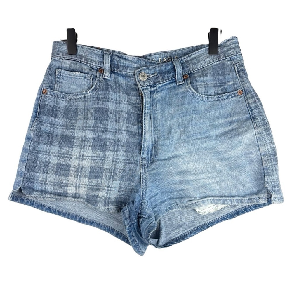 American Eagle Outfitters Blue Jean Highest Rise Mom Shorts Contrast Panel Sz 6